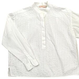 Tory Burch Oversized Pleated Cotton Blouse Size 0 Timeless Elegance Crisp White